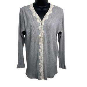 Victoria's Secret Vintage Gold Label Grey Ribbed Lace Button-up Cardigan Top Sma